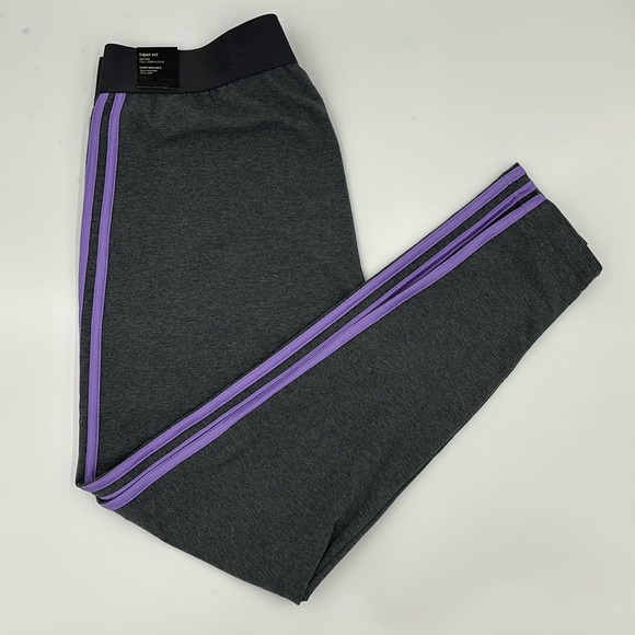 adidas Pants - Adidas Essentials Linear High-Waisted Leggings in Dark Gray/Violet